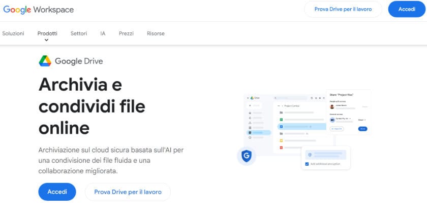 come funziona Google Drive pagina login