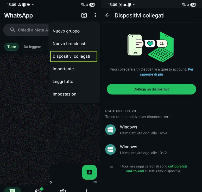 whatsapp web collegamento android e dispositivi collegati