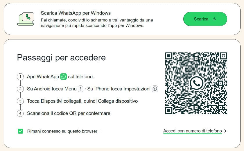 whatsapp web scansione qr code