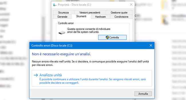 CHKDSK controllo disco windows 10