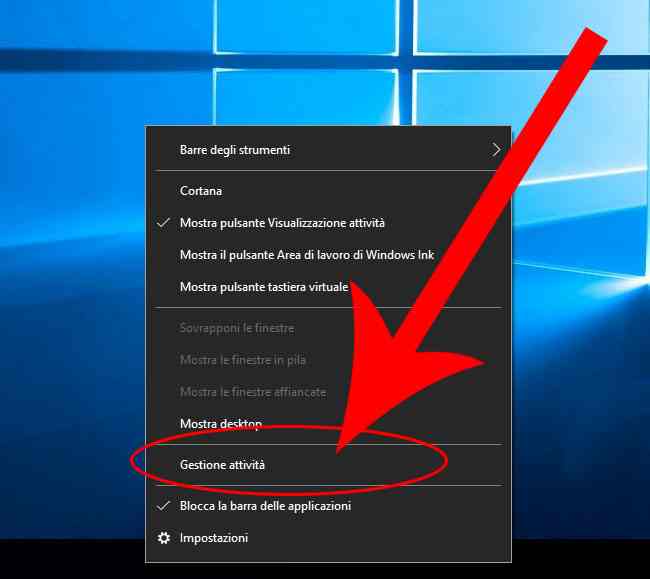 apri gestione attivita windows 10