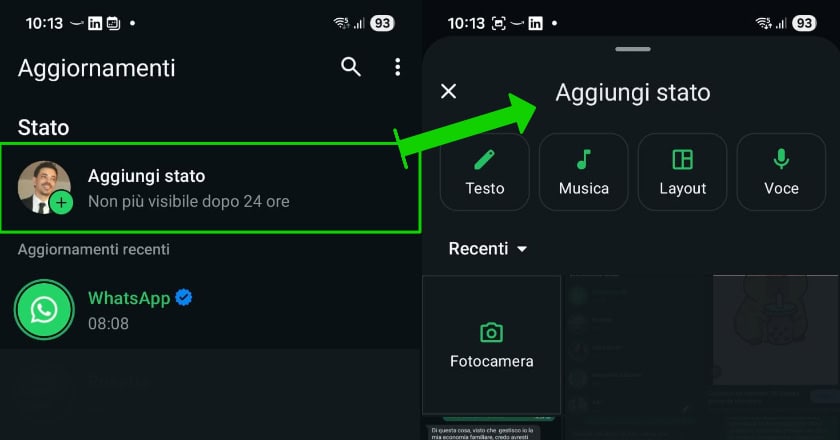 come aggiungere stato whatsapp