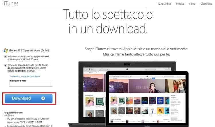 creare id apple itunes download pc
