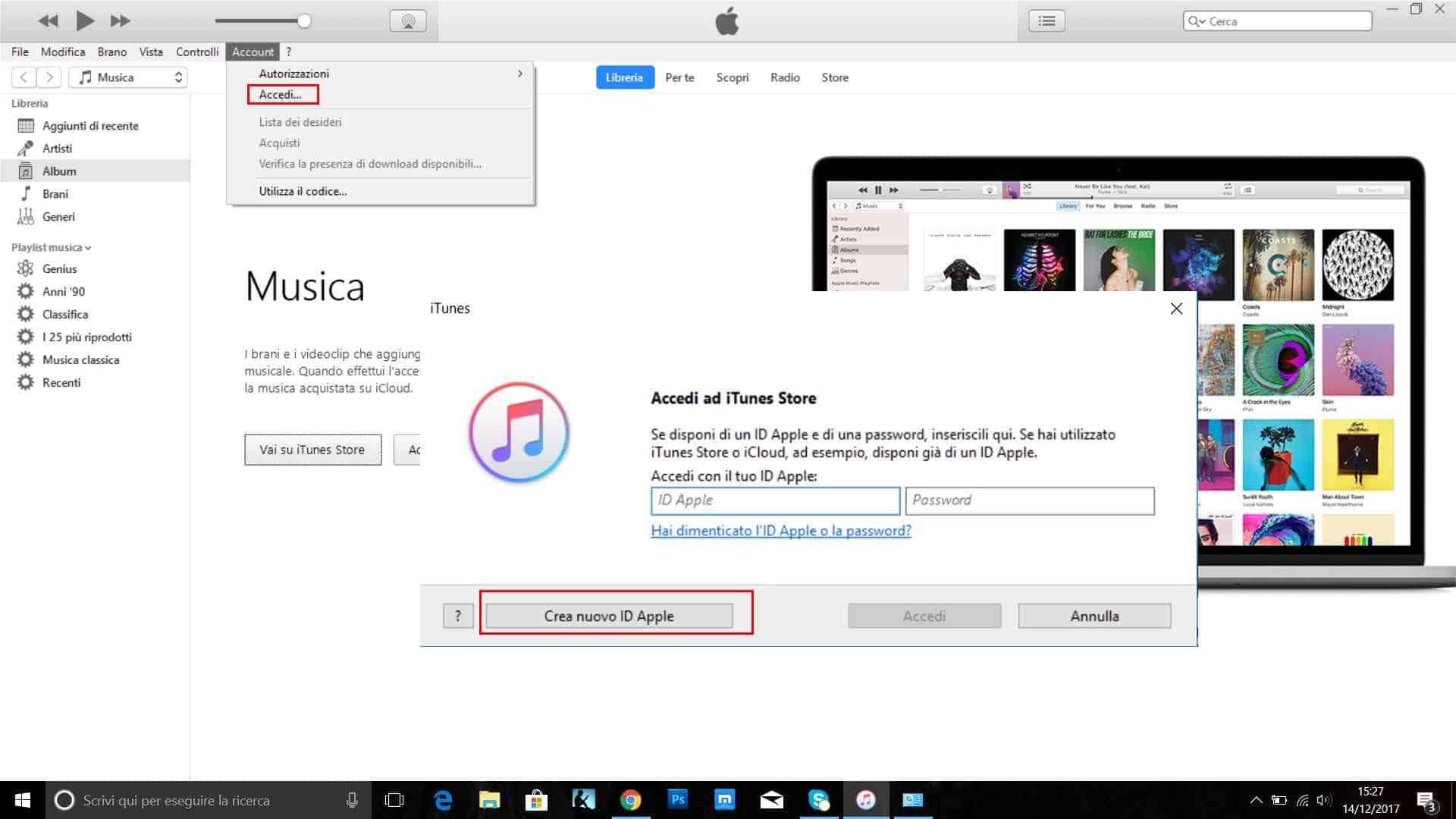 creare id apple itunes pc