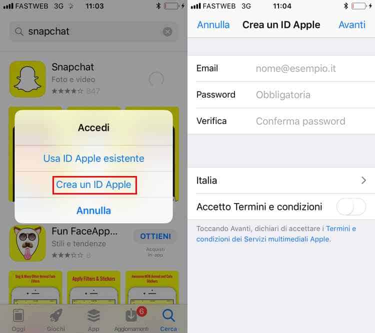 creare id apple senza metodo pagamento