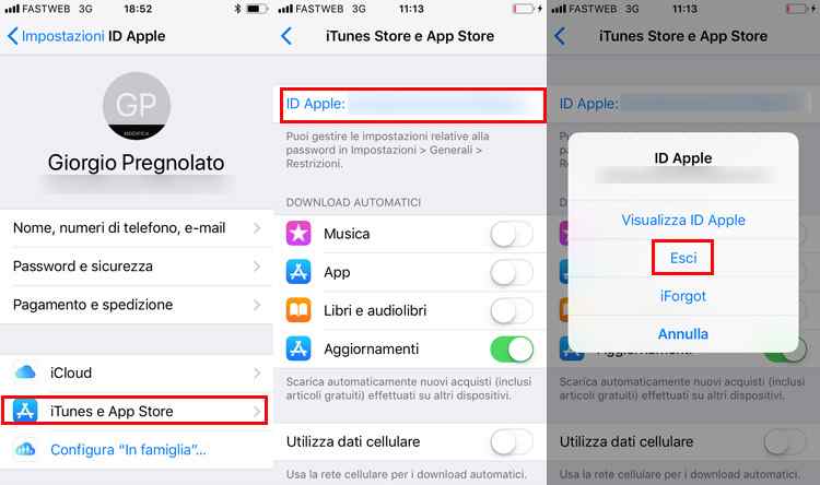 modificare id apple da iphone