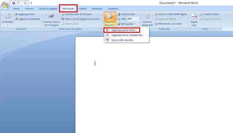 bibliografia con word inserire citazione