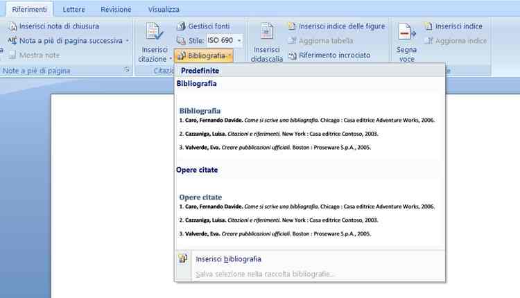 creare bibliografia con word
