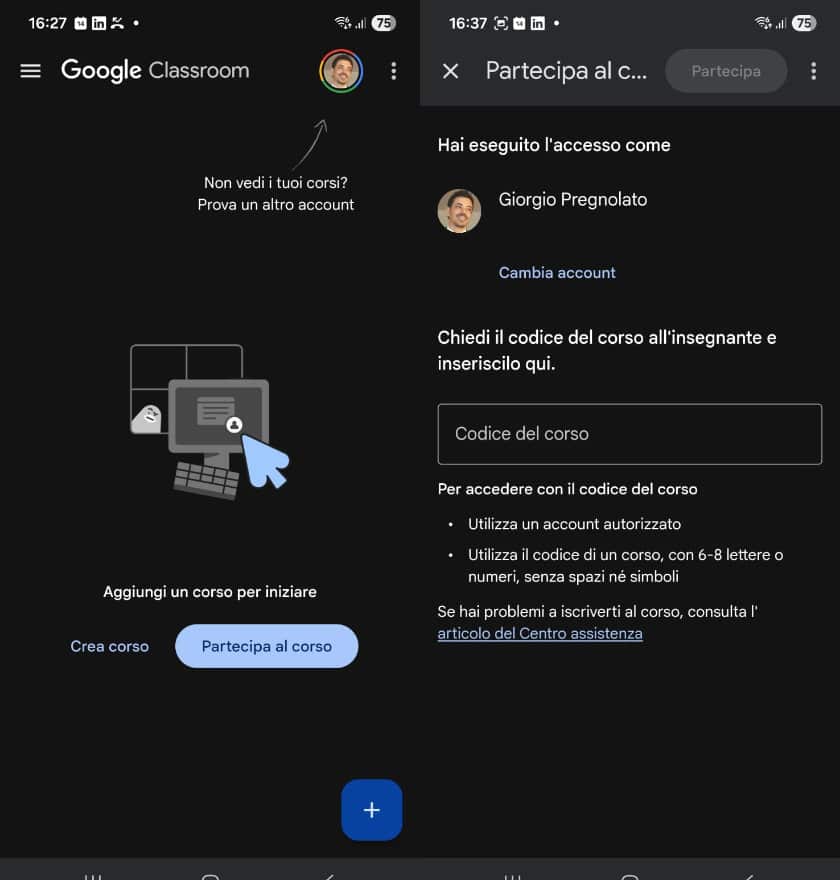 Come Usare Classroom: Guida Completa Per Docenti E Studenti 3 classroom mobile crea corso o partecipa con codice corso