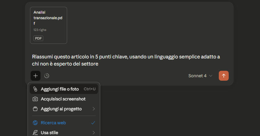 caricamento documento pdf con claude ai