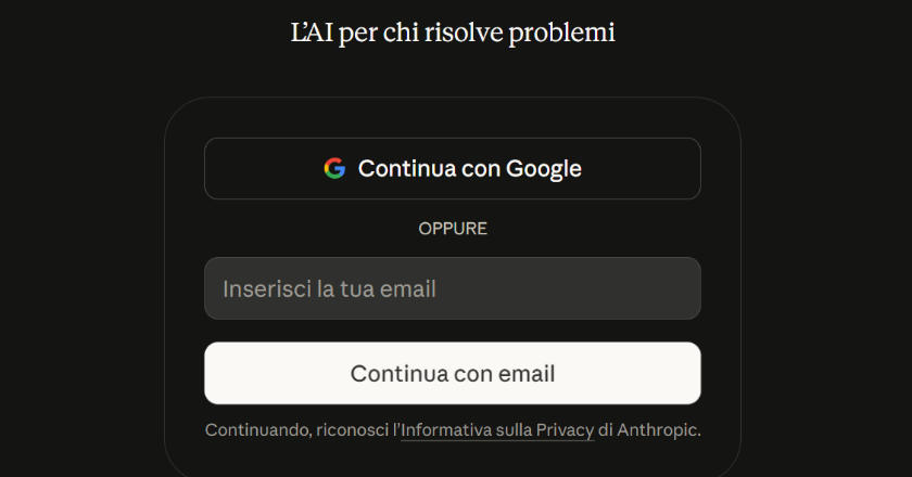 claude ai registrazione con google o email