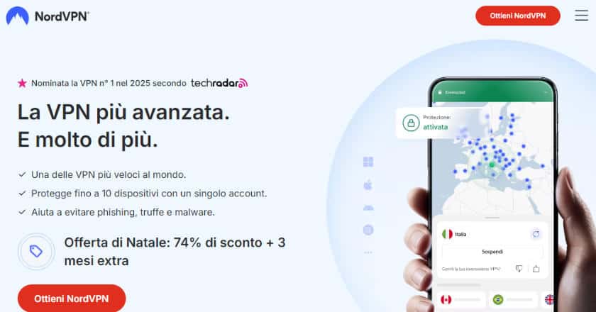 Home Page sito Nord VPN