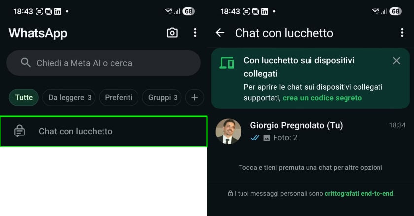 WhatsApp chat con lucchetto e sblocco