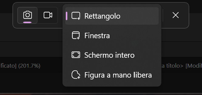 barra strumenti cattura schermo azioni