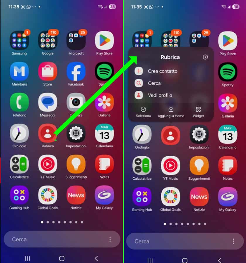 creare contatti rapidi android