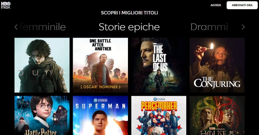 hbo max italia migliori titoli