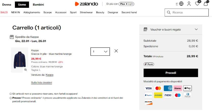 Come Funziona Zalando: Guida Completa 2026 7 pagina articoli nel carrello zalando