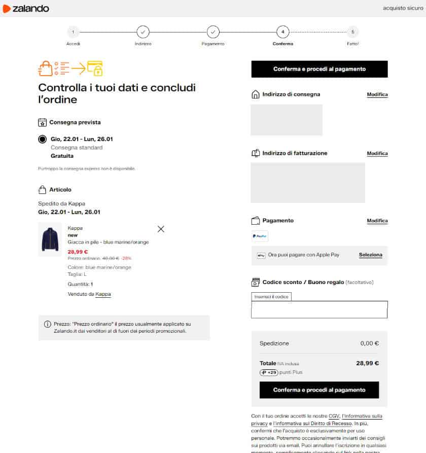 Come Funziona Zalando: Guida Completa 2026 8 pagina checkout acquisto su zalando