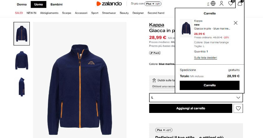 Come Funziona Zalando: Guida Completa 2026 4 pagina prodotto zalando prodotti nel carrello