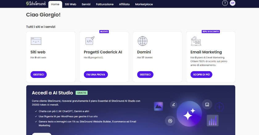 dashboard siteground