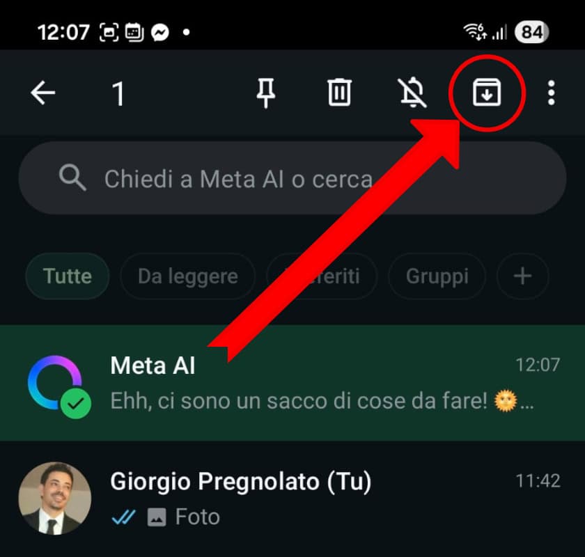 whatsapp archivia chat meta ai